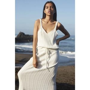NWT Rue Stiic Mara White Ribbed Tank Skirt SET